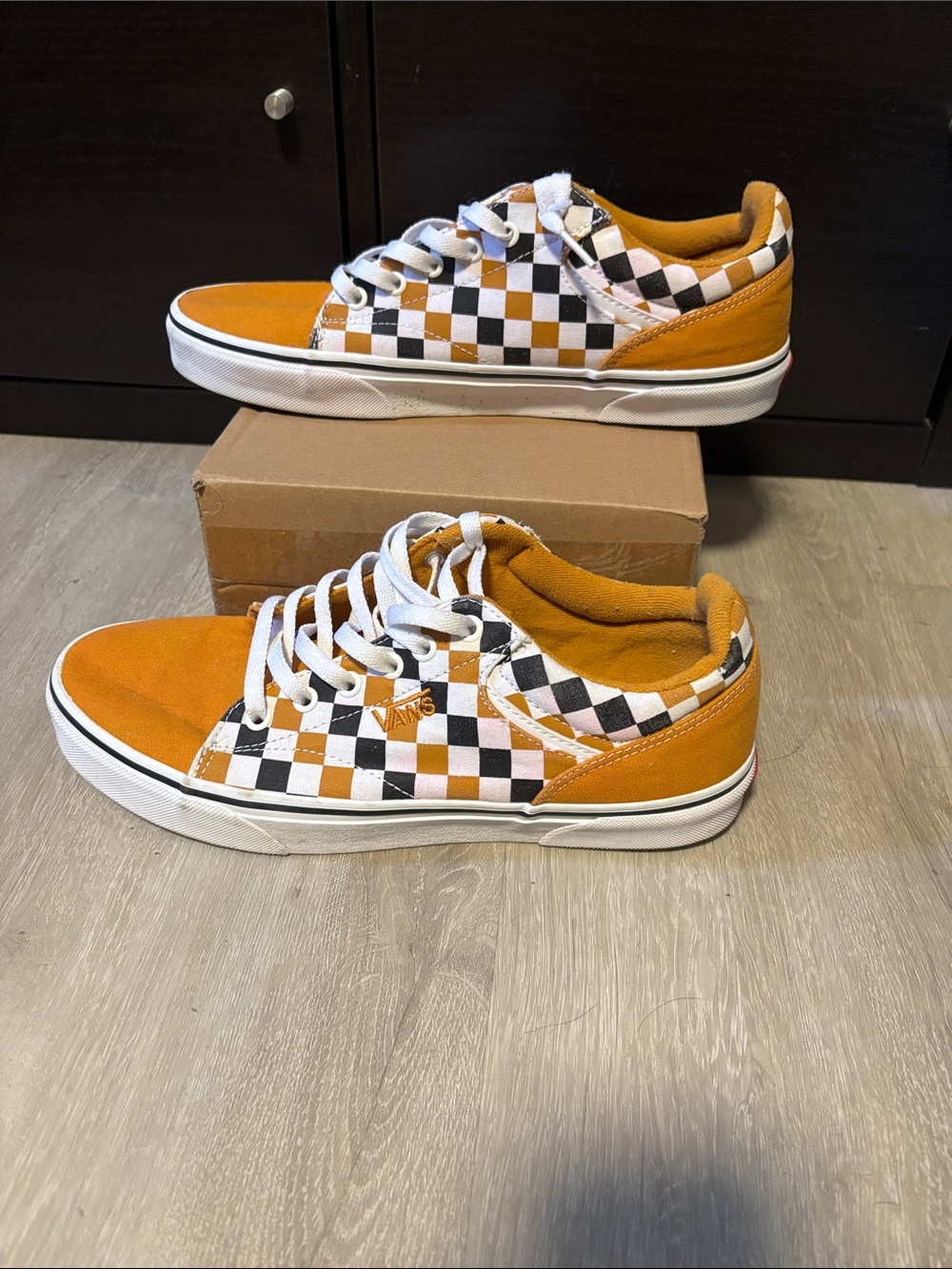 Vans Orange and Black-White Checkerboard Old Skool Sneakers